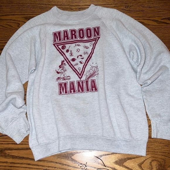 Fruit Of The Loom USA Made Maroon Mania Crewneck Sweatshirt - Picture 1 of 8